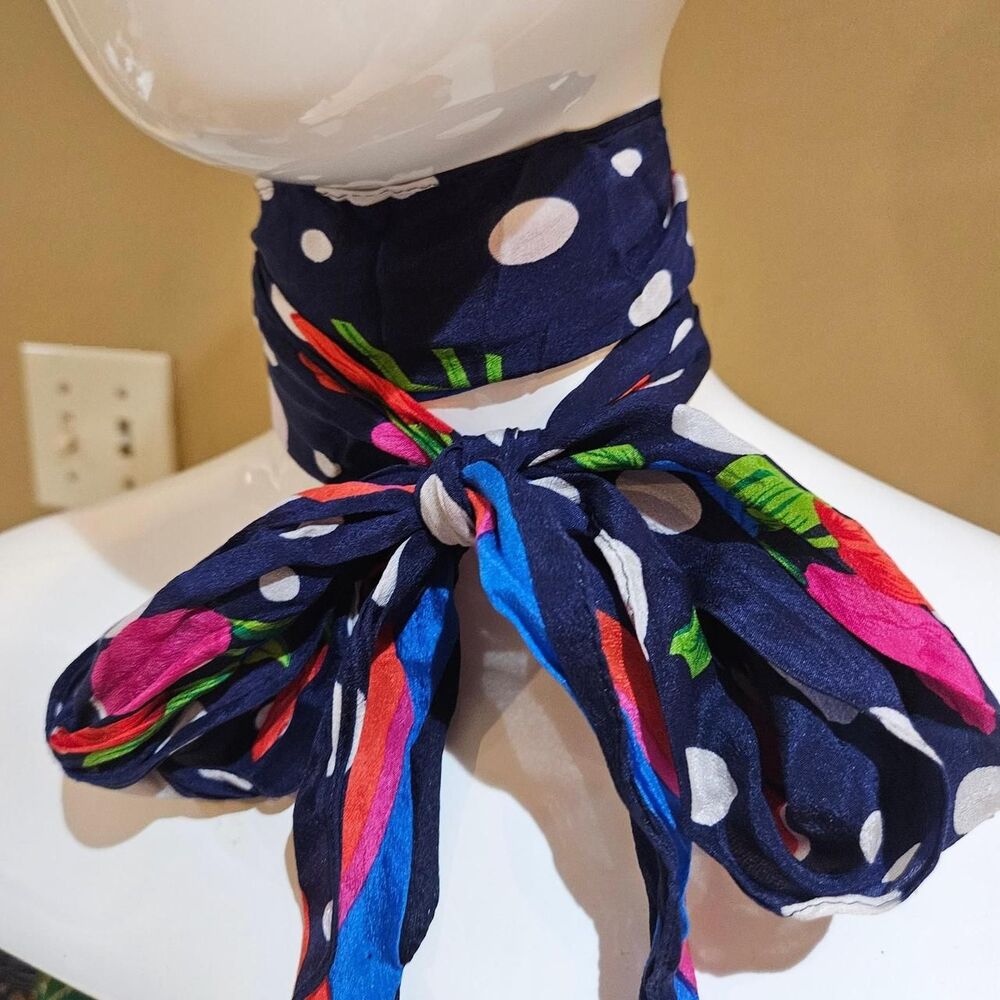 vintage twee retro navy polka dot floral skinny scarf hat band